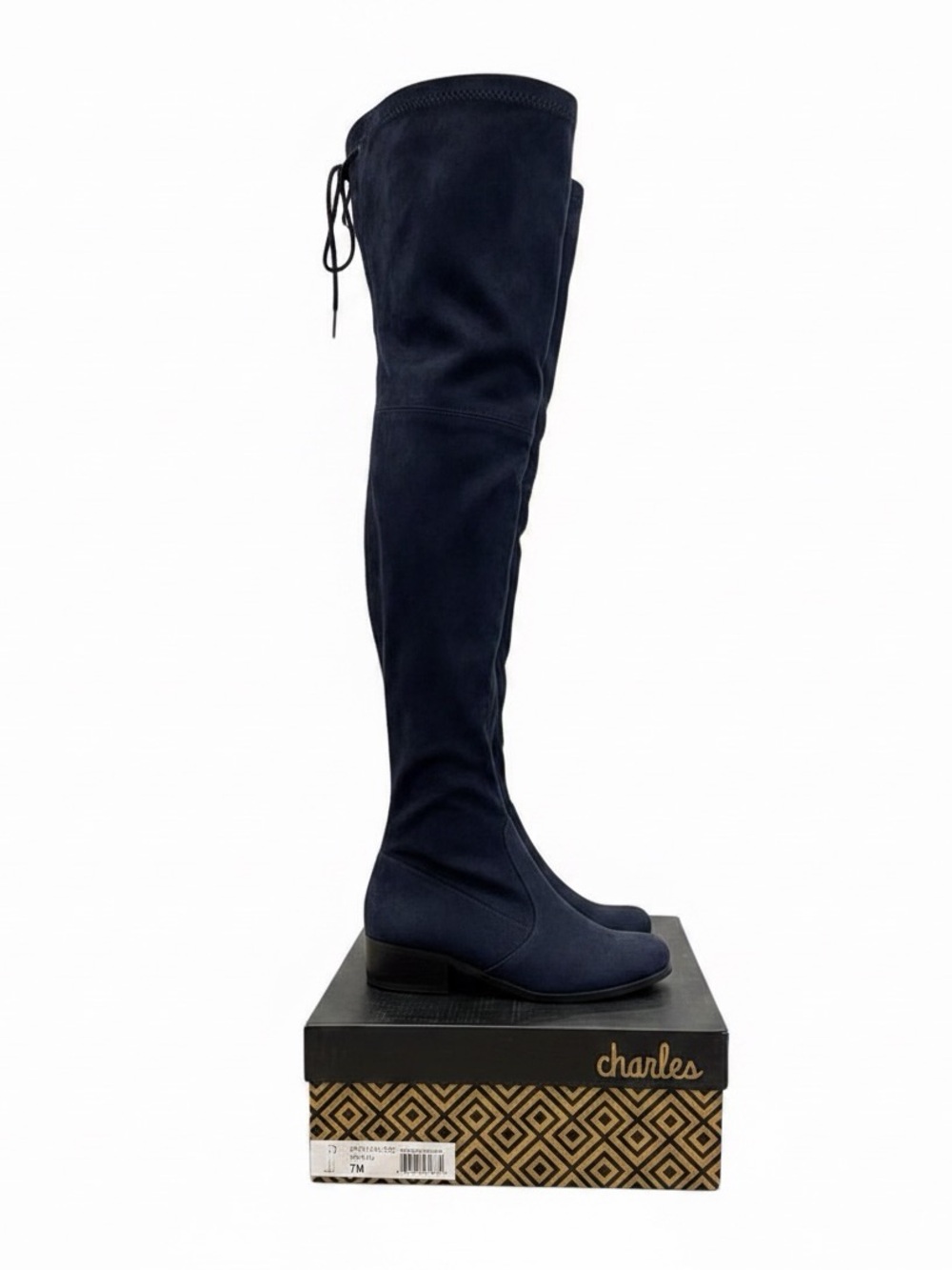 Charlies Navy Over-the-Knee Suede-Look Boots with Back Tie